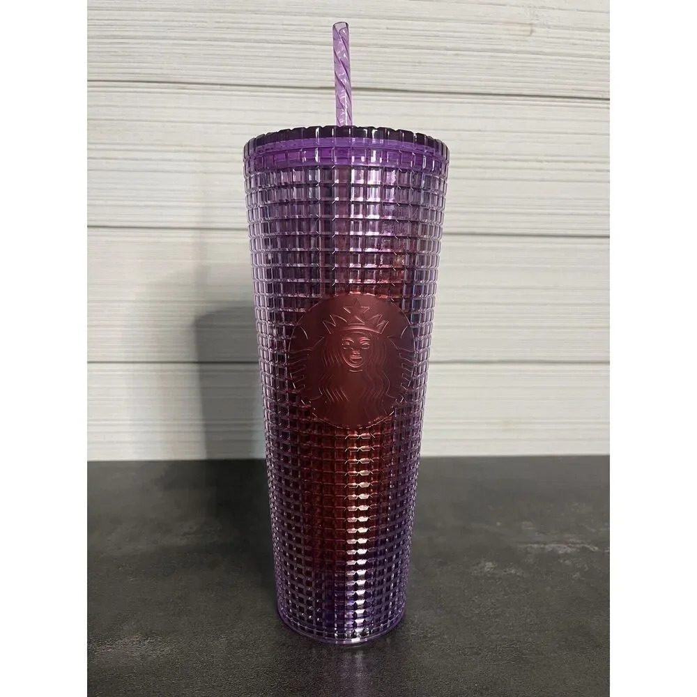 Starbucks 2021 NEW Pink & Purple Disco Grid Venti Tumbler 24oz